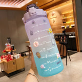 2L Large Capacity Water Bottle With Bounce Cover Time Scale Reminder Frosted Leakproof Cup For Outdoor Sports Fitness