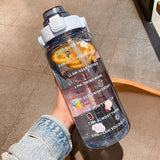 2L Large Capacity Water Bottle With Bounce Cover Time Scale Reminder Frosted Leakproof Cup For Outdoor Sports Fitness