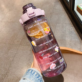 2L Large Capacity Water Bottle With Bounce Cover Time Scale Reminder Frosted Leakproof Cup For Outdoor Sports Fitness