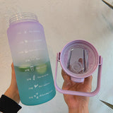 2L Large Capacity Water Bottle With Bounce Cover Time Scale Reminder Frosted Leakproof Cup For Outdoor Sports Fitness