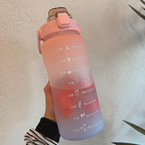 2L Large Capacity Water Bottle With Bounce Cover Time Scale Reminder Frosted Leakproof Cup For Outdoor Sports Fitness