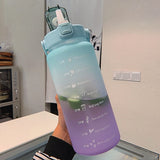 2L Large Capacity Water Bottle With Bounce Cover Time Scale Reminder Frosted Leakproof Cup For Outdoor Sports Fitness