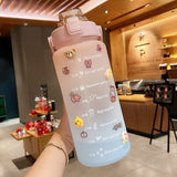 2L Large Capacity Water Bottle With Bounce Cover Time Scale Reminder Frosted Leakproof Cup For Outdoor Sports Fitness