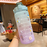 2L Large Capacity Water Bottle With Bounce Cover Time Scale Reminder Frosted Leakproof Cup For Outdoor Sports Fitness