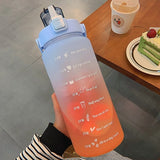 2L Large Capacity Water Bottle With Bounce Cover Time Scale Reminder Frosted Leakproof Cup For Outdoor Sports Fitness