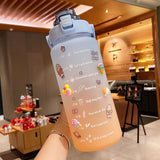 2L Large Capacity Water Bottle With Bounce Cover Time Scale Reminder Frosted Leakproof Cup For Outdoor Sports Fitness