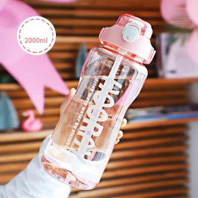 Dropship 2L Large Capacity Water Bottle With Bounce Cover Time Scale  Reminder Frosted Cup With Cute Stickers For Outdoor Sports Fitness to Sell  Online at a Lower Price